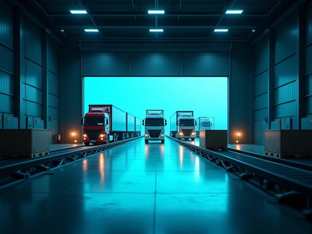 Automated logistics hub showing heavy freight processing